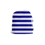 Horizontal Stripes - White and Dark Blue Drawstring Pouch (M)