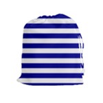 Horizontal Stripes - White and Dark Blue Drawstring Pouch (XL)