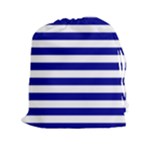 Horizontal Stripes - White and Dark Blue Drawstring Pouch (XXl)