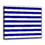 Horizontal Stripes - White and Dark Blue Deluxe Canvas 24  x 20  (Stretched)