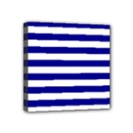 Horizontal Stripes - White and Dark Blue Mini Canvas 4  x 4  (Stretched)