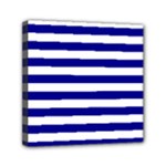 Horizontal Stripes - White and Dark Blue Mini Canvas 6  x 6  (Stretched)