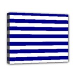 Horizontal Stripes - White and Dark Blue Canvas 10  x 8  (Stretched)