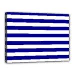 Horizontal Stripes - White and Dark Blue Canvas 16  x 12  (Stretched)