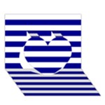 Horizontal Stripes - White and Dark Blue Heart 3D Greeting Card (7x5)