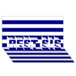 Horizontal Stripes - White and Dark Blue BEST SIS 3D Greeting Card (8x4)