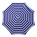Horizontal Stripes - White and Dark Blue Golf Umbrella