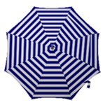 Horizontal Stripes - White and Dark Blue Hook Handle Umbrella (Large)