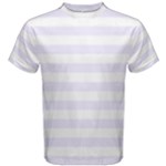Horizontal Stripes - White and Pastel Violet Men s Cotton Tee