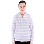 Horizontal Stripes - White and Pastel Violet Women s Zipper Hoodie
