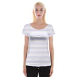 Horizontal Stripes - White and Pastel Violet Women s Cap Sleeve Top