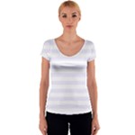 Horizontal Stripes - White and Pastel Violet Women s V-Neck Cap Sleeve Top