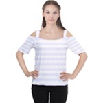 Horizontal Stripes - White and Pastel Violet Women s Cutout Shoulder Tee