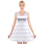Horizontal Stripes - White and Pastel Violet V-Neck Sleeveless Dress