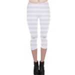 Horizontal Stripes - White and Pastel Violet Capri Leggings