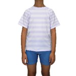 Horizontal Stripes - White and Pastel Violet Kid s Short Sleeve Swimwear