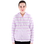 Horizontal Stripes - White and Pale Thistle Violet Women s Zipper Hoodie