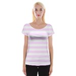 Horizontal Stripes - White and Pale Thistle Violet Women s Cap Sleeve Top
