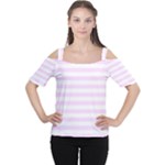 Horizontal Stripes - White and Pale Thistle Violet Women s Cutout Shoulder Tee