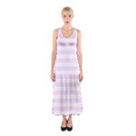 Horizontal Stripes - White and Pale Thistle Violet Full Print Maxi Dress
