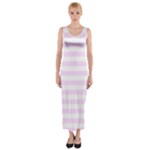 Horizontal Stripes - White and Pale Thistle Violet Fitted Maxi Dress