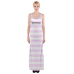 Horizontal Stripes - White and Pale Thistle Violet Maxi Thigh Split Dress
