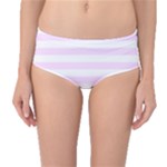 Horizontal Stripes - White and Pale Thistle Violet Mid-Waist Bikini Bottoms