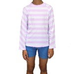 Horizontal Stripes - White and Pale Thistle Violet Kid s Long Sleeve Swimwear