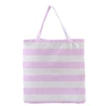 Horizontal Stripes - White and Pale Thistle Violet Grocery Tote Bag