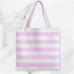 Horizontal Stripes - White and Pale Thistle Violet Zipper Grocery Tote Bag