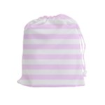 Horizontal Stripes - White and Pale Thistle Violet Drawstring Pouch (XL)