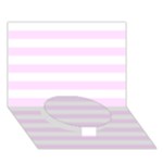 Horizontal Stripes - White and Pale Thistle Violet Circle Bottom 3D Greeting Card (7x5)