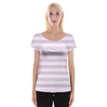 Horizontal Stripes - White and Thistle Violet Women s Cap Sleeve Top