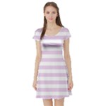 Horizontal Stripes - White and Thistle Violet Short Sleeve Skater Dress