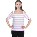 Horizontal Stripes - White and Thistle Violet Women s Cutout Shoulder Tee