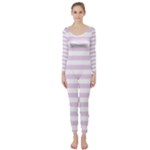 Horizontal Stripes - White and Thistle Violet Long Sleeve Catsuit