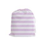 Horizontal Stripes - White and Thistle Violet Drawstring Pouch (L)