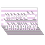Horizontal Stripes - White and Thistle Violet Happy Birthday 3D Greeting Card (8x4)