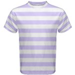 Horizontal Stripes - White and Pale Lavender Violet Men s Cotton Tee