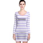 Horizontal Stripes - White and Pale Lavender Violet Long Sleeve Bodycon Dress