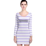 Horizontal Stripes - White and Pale Lavender Violet Long Sleeve Velvet Bodycon Dress