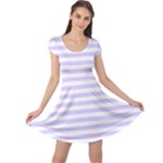 Horizontal Stripes - White and Pale Lavender Violet Cap Sleeve Dress