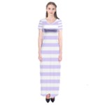 Horizontal Stripes - White and Pale Lavender Violet Short Sleeve Maxi Dress