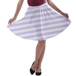 Horizontal Stripes - White and Pale Lavender Violet A-line Skater Skirt