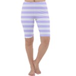 Horizontal Stripes - White and Pale Lavender Violet Cropped Leggings