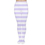 Horizontal Stripes - White and Pale Lavender Violet Women s Tights