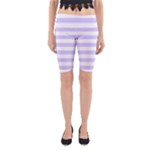 Horizontal Stripes - White and Pale Lavender Violet Yoga Cropped Leggings