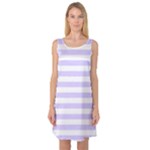 Horizontal Stripes - White and Pale Lavender Violet Sleeveless Satin Nightdress