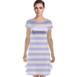 Horizontal Stripes - White and Pale Lavender Violet Cap Sleeve Nightdress