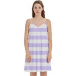 Horizontal Stripes - White and Pale Lavender Violet Women s Reversible Sports Bra with Border